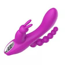 Triple Pleasure( 3 in 1Rabbit Vibe with Anal Beads) Quality silicone – Rechargeable